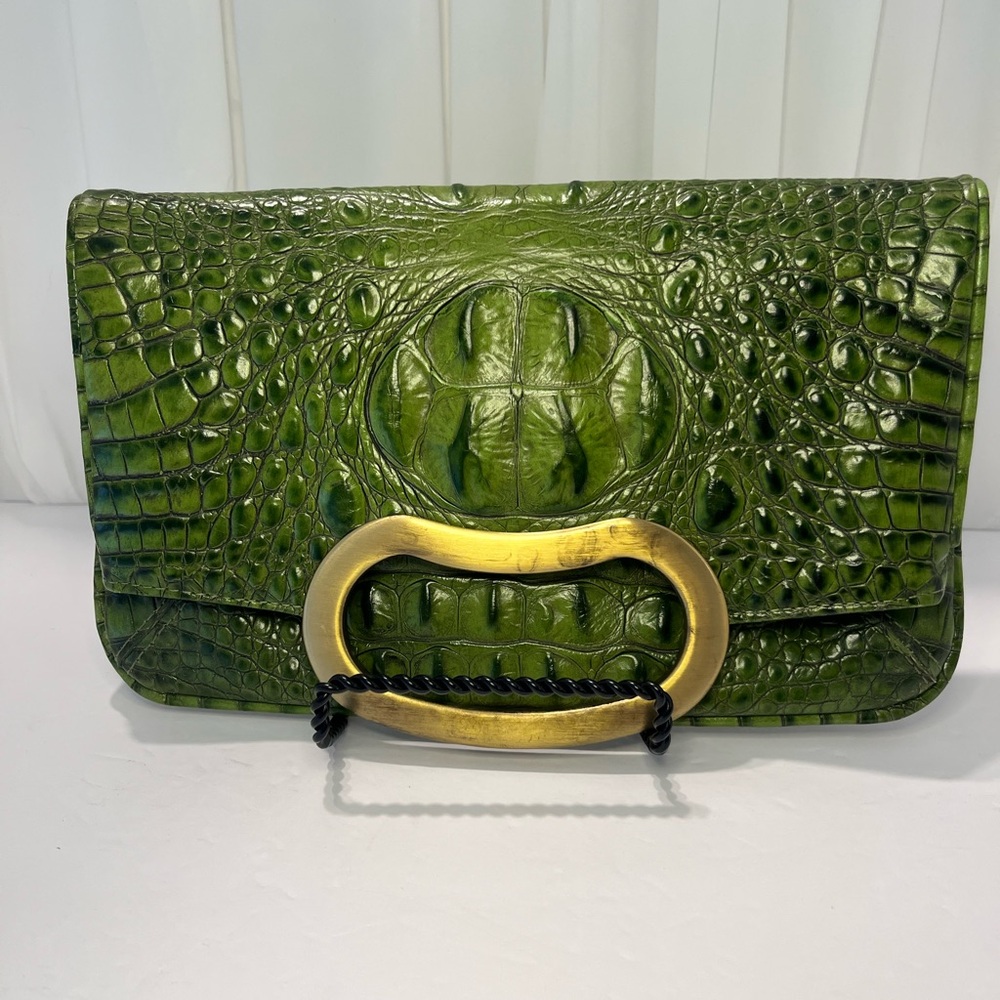 Green Crocodile Embossed Clutch